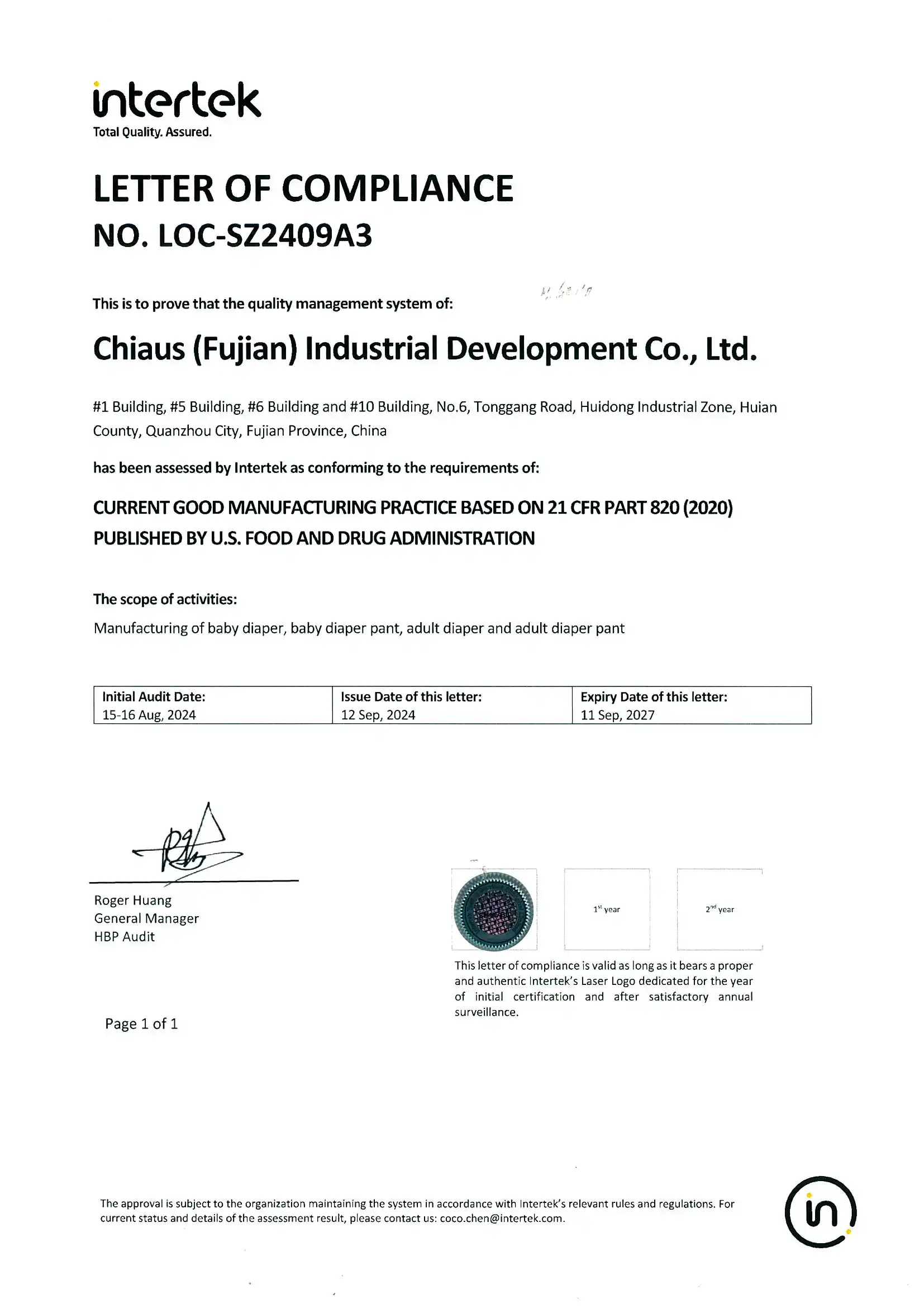 NEW CGMP Certificate